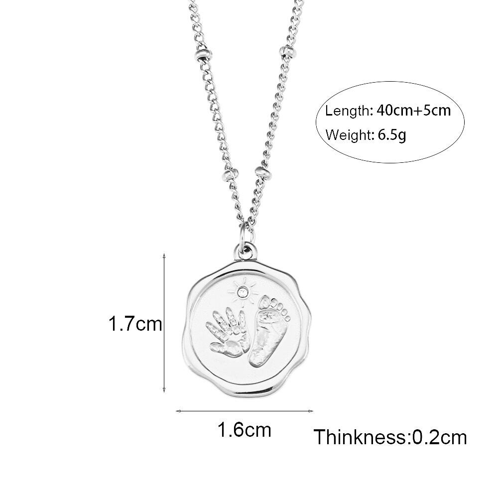 Silver Baby Hand Foot Print Zircon Pendant Necklace 18K Stainless Steel - Picture 7 of 7